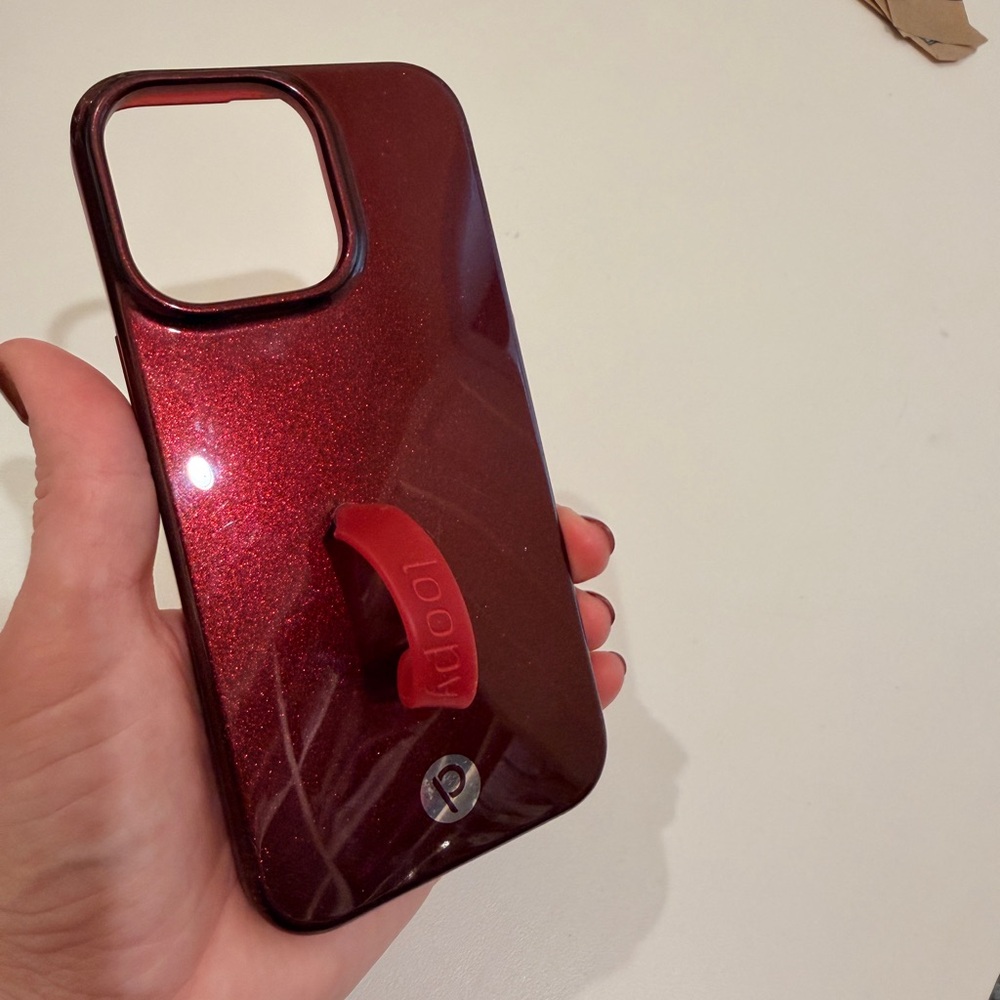 iPhone 14 ProMax Loopy Case Red Glitter Phone Case